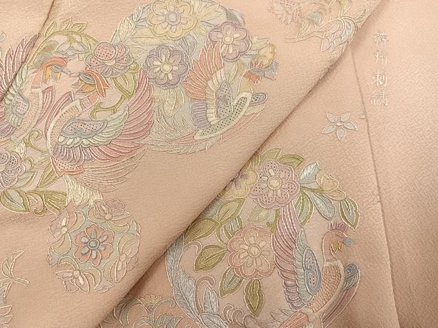 平和屋着物●豪華色留袖　総刺繍　蘇州刺繍　花鳥文　正絹　逸品　未使用　AABM0691ph