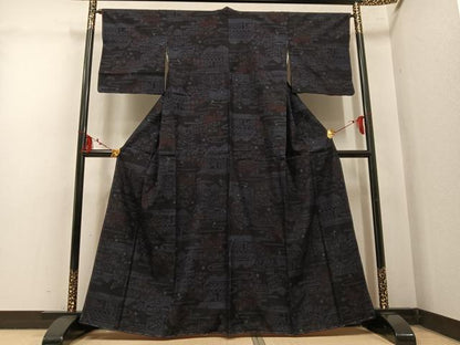 平和屋着物●結城紬　80亀甲　草花文　正絹　逸品　未使用　AABM0709ph