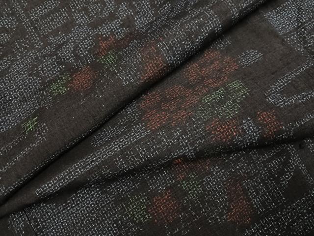 平和屋着物●結城紬　80亀甲　草花文　正絹　逸品　未使用　AABM0709ph
