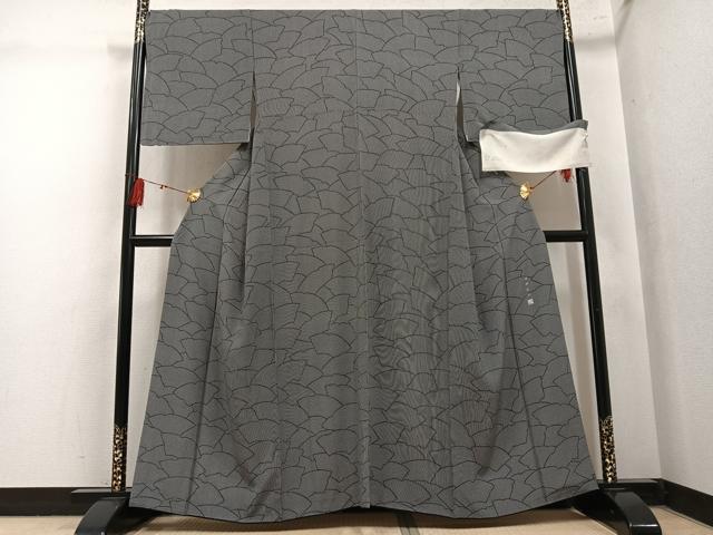 平和屋着物●保科土山　江戸小紋　地紙文　黒地　浜ちりめん　反端付き　正絹　逸品　AABM0714ph