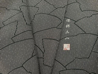 平和屋着物●保科土山　江戸小紋　地紙文　黒地　浜ちりめん　反端付き　正絹　逸品　AABM0714ph