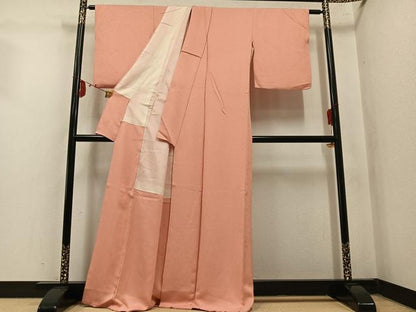 平和屋着物●上質な色無地　草花地紋　一斤染色　正絹　逸品　AABM0717ph