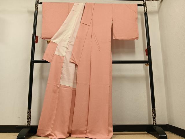 平和屋着物●上質な色無地　草花地紋　一斤染色　正絹　逸品　AABM0717ph