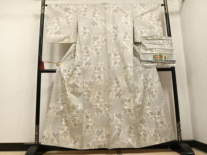 平和屋着物●本場大島紬　白大島　9マルキ　更紗文　証紙付き　正絹　逸品　AABM0741ph