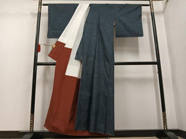 平和屋着物●本場大島紬　7マルキ　幾何学文様　正絹　逸品　未使用　AABM0747ph