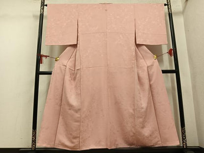 平和屋着物●上質な色無地　草花地紋　赤香色　正絹　逸品　AABM0749ph