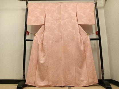 平和屋着物●上質な色無地　立波地紋　赤香色　正絹　逸品　AABM0756ph