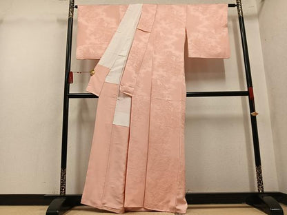 平和屋着物●上質な色無地　立波地紋　赤香色　正絹　逸品　AABM0756ph