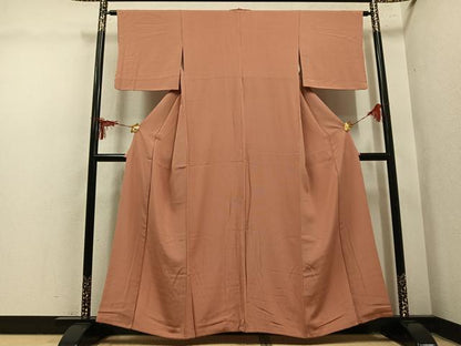 平和屋着物●江戸小紋　万筋　丹色×白橡色　正絹　逸品　AABM0768ph