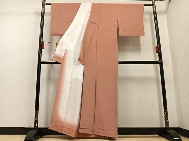 平和屋着物●江戸小紋　万筋　丹色×白橡色　正絹　逸品　AABM0768ph