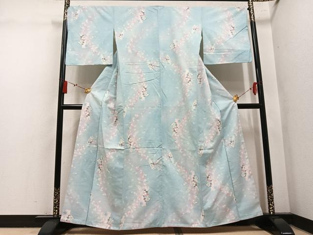 平和屋着物●小千谷紬　舞桜文　鈴乃屋扱い　正絹　逸品　AABM0773ph