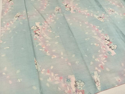 平和屋着物●小千谷紬　舞桜文　鈴乃屋扱い　正絹　逸品　AABM0773ph