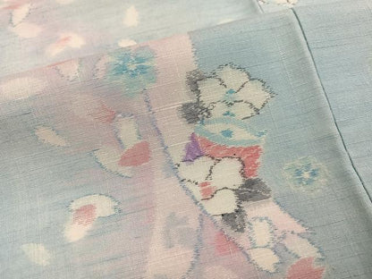 平和屋着物●小千谷紬　舞桜文　鈴乃屋扱い　正絹　逸品　AABM0773ph