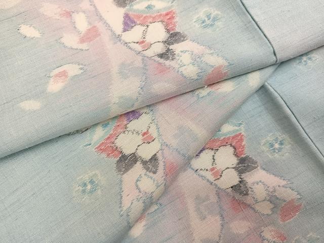 平和屋着物●小千谷紬　舞桜文　鈴乃屋扱い　正絹　逸品　AABM0773ph