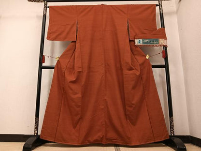 平和屋着物●上質な紬　古代紬　草木染　色無地　雀茶色　証紙付き　正絹　逸品　未使用　AABM0792ph
