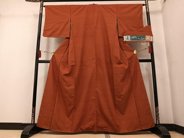 平和屋着物●上質な紬　古代紬　草木染　色無地　雀茶色　証紙付き　正絹　逸品　未使用　AABM0792ph