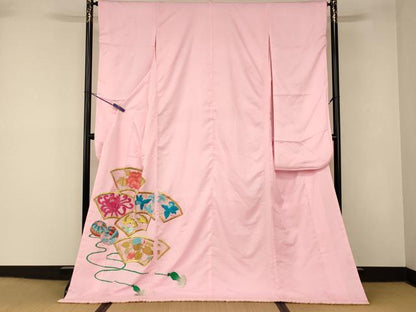 平和屋本店●お引きずり・お引き摺り・引き振袖　和装　結婚式　舞妓　芸妓　芸者　衣装　刺繍　地紙花蝶文　金銀糸　逸品　AABM0803fw