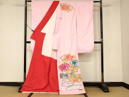 平和屋本店●お引きずり・お引き摺り・引き振袖　和装　結婚式　舞妓　芸妓　芸者　衣装　刺繍　地紙花蝶文　金銀糸　逸品　AABM0803fw