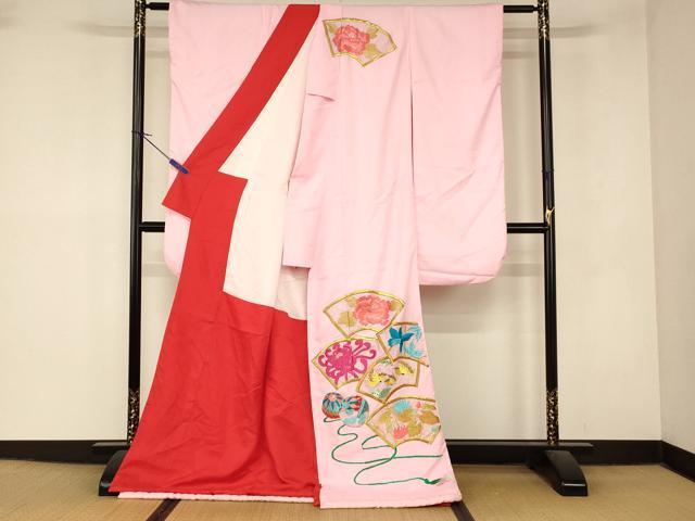 平和屋本店●お引きずり・お引き摺り・引き振袖　和装　結婚式　舞妓　芸妓　芸者　衣装　刺繍　地紙花蝶文　金銀糸　逸品　AABM0803fw
