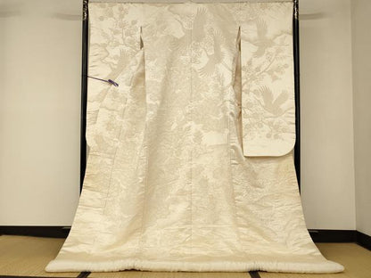 平和屋本店●中国三大刺繍　相良刺繍　白打掛　白無垢　和装　婚礼　結婚式　花嫁　神社挙式　飛鶴梅松流水文　逸品　AABM0804fw