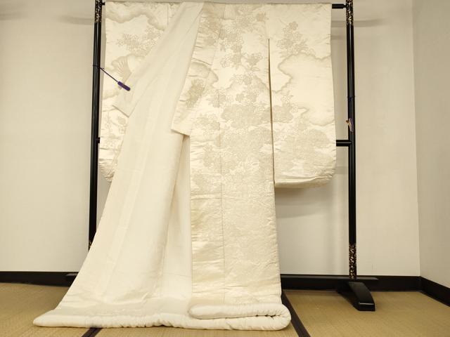 平和屋本店●中国三大刺繍　相良刺繍　白打掛　白無垢　和装　婚礼　結婚式　花嫁　神社挙式　飛鶴梅松流水文　逸品　AABM0804fw