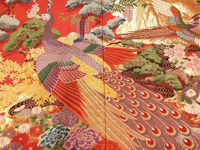平和屋本店●色打掛　和装　婚礼　結婚式　花嫁　神社挙式　唐織　孔雀梅松光琳水　暈し染め　金糸　逸品　AABM0805fw