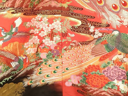 平和屋本店●色打掛　和装　婚礼　結婚式　花嫁　神社挙式　唐織　孔雀梅松光琳水　暈し染め　金糸　逸品　AABM0805fw