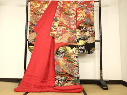 平和屋本店●色打掛　和装　婚礼　結婚式　花嫁　神社挙式　唐織　孔雀梅松光琳水　暈し染め　金糸　逸品　AABM0805fw
