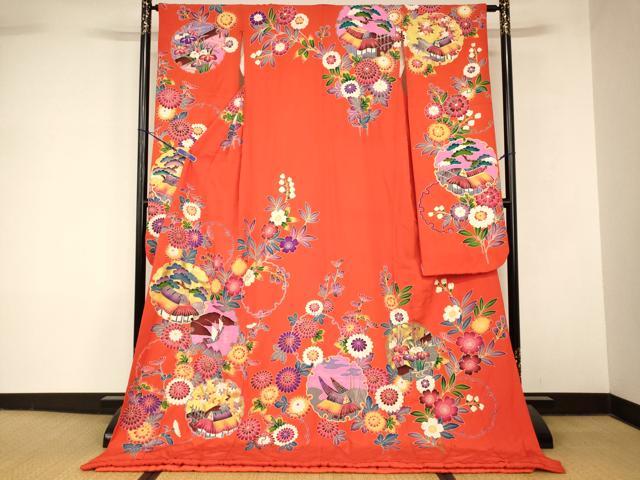 平和屋本店●お引きずり・お引き摺り・引き振袖　和装　結婚式　舞妓　芸妓　芸者　衣装　雪輪草花風景文　金彩　逸品　AABM0813fw