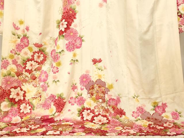 平和屋本店●お引きずり・お引き摺り・引き振袖　和装　結婚式　舞妓　芸妓　芸者　衣装　草花文　暈し染め　金糸　金彩　逸品　AABM0815fw