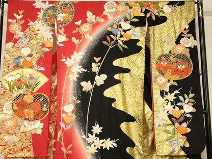 平和屋本店●錦翔 お引きずり・お引き摺り・引き振袖 和装 結婚式 舞妓 芸妓 芸者 衣装 駒刺繍 葵草花地紙文 梅 金彩 逸品 AABM0819fw