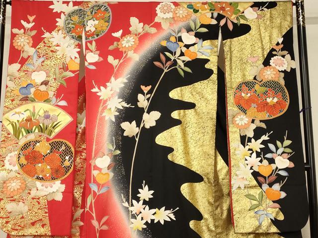 平和屋本店●錦翔 お引きずり・お引き摺り・引き振袖 和装 結婚式 舞妓 芸妓 芸者 衣装 駒刺繍 葵草花地紙文 梅 金彩 逸品 AABM0819fw