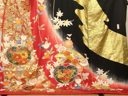 平和屋本店●錦翔 お引きずり・お引き摺り・引き振袖 和装 結婚式 舞妓 芸妓 芸者 衣装 駒刺繍 葵草花地紙文 梅 金彩 逸品 AABM0819fw
