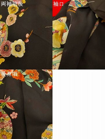 平和屋本店●中国三大刺繍　相良刺繍　色打掛　仮絵羽　和装　婚礼　結婚式　花嫁　神社挙式　花車枝梅丸文　黒地　金糸　逸品　AABM0820fw