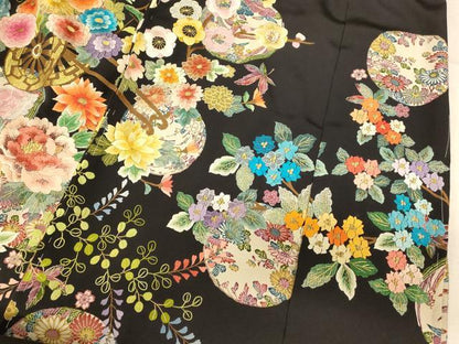 平和屋本店●中国三大刺繍　相良刺繍　色打掛　仮絵羽　和装　婚礼　結婚式　花嫁　神社挙式　花車枝梅丸文　黒地　金糸　逸品　AABM0820fw