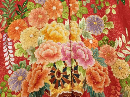 平和屋本店●中国三大刺繍 相良刺繍 色打掛 仮絵羽 和装 婚礼 結婚式 神社挙式 駒刺繍 花車吉祥熨斗文 金銀糸 金通し地 逸品 AABM0824fw