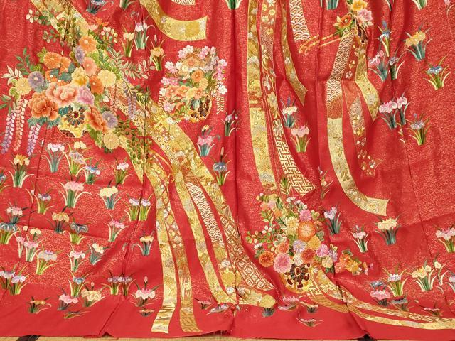 平和屋本店●中国三大刺繍 相良刺繍 色打掛 仮絵羽 和装 婚礼 結婚式 神社挙式 駒刺繍 花車吉祥熨斗文 金銀糸 金通し地 逸品 AABM0824fw