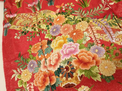 平和屋本店●中国三大刺繍 相良刺繍 色打掛 仮絵羽 和装 婚礼 結婚式 神社挙式 駒刺繍 花車吉祥熨斗文 金銀糸 金通し地 逸品 AABM0824fw