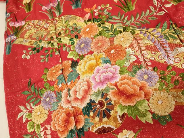 平和屋本店●中国三大刺繍 相良刺繍 色打掛 仮絵羽 和装 婚礼 結婚式 神社挙式 駒刺繍 花車吉祥熨斗文 金銀糸 金通し地 逸品 AABM0824fw