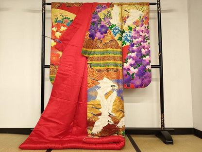 平和屋本店●色打掛　和装　婚礼　結婚式　花嫁　神社挙式　飛鶴草花地紙文　暈し染め　金彩　逸品　AABM0827fw