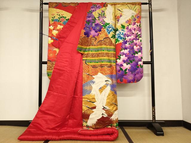 平和屋本店●色打掛　和装　婚礼　結婚式　花嫁　神社挙式　飛鶴草花地紙文　暈し染め　金彩　逸品　AABM0827fw