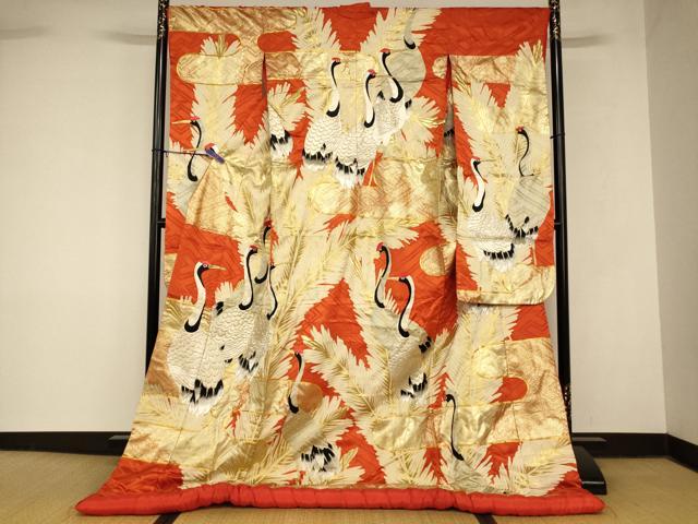 平和屋本店●色打掛　和装　婚礼　結婚式　花嫁　神社挙式　駒刺繍　飛鶴エ霞草葉文　金銀糸　金彩　逸品　AABM0829fw