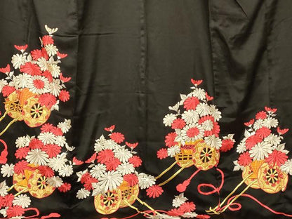 平和屋本店●お引きずり・お引き摺り・引き振袖 和装 結婚式 舞妓 芸妓 芸者 衣装 総刺繍 紐花車文 黒地 金銀糸 逸品 AABM0831fw