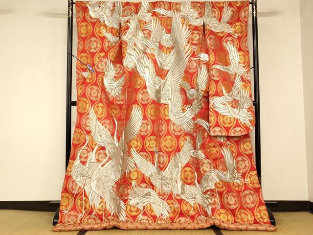 平和屋本店●色打掛　和装　婚礼　結婚式　花嫁　神社挙式　総刺繍　飛鶴立涌花丸文　金銀糸　逸品　AABM0835fw
