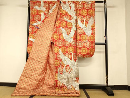 平和屋本店●色打掛　和装　婚礼　結婚式　花嫁　神社挙式　総刺繍　飛鶴立涌花丸文　金銀糸　逸品　AABM0835fw