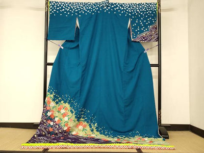 平和屋本店●お引きずり・お引き摺り　訪問着　和装　舞台　舞妓　芸妓　芸者　衣装　枝桜流水文　暈し染め　金彩　AABM0837fw