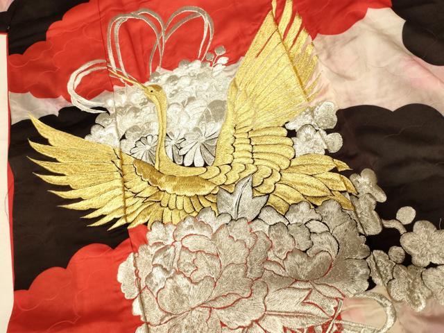 平和屋本店●お引きずり・お引き摺り・引き振袖 和装 結婚式 舞妓 芸妓 芸者 衣装 刺繍 雲取り飛鶴飾花文 金銀糸 逸品 AABM0842fw