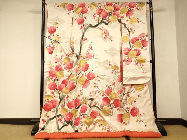 平和屋本店●色打掛　和装　婚礼　結婚式　花嫁　神社挙式　枝梅双鶴菱文　赤橙色　金銀彩　リバーシブル　逸品　AABM0847fw