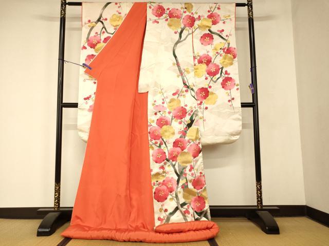 平和屋本店●色打掛　和装　婚礼　結婚式　花嫁　神社挙式　枝梅双鶴菱文　赤橙色　金銀彩　リバーシブル　逸品　AABM0847fw