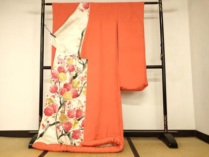 平和屋本店●色打掛　和装　婚礼　結婚式　花嫁　神社挙式　枝梅双鶴菱文　赤橙色　金銀彩　リバーシブル　逸品　AABM0847fw